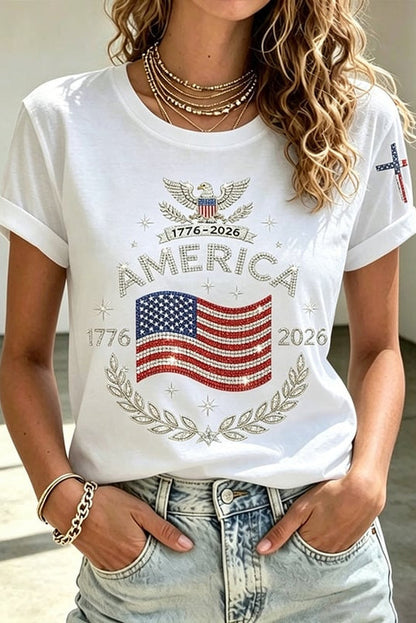Women's Anniversary Flag Hot Diamond Print Casual T-shirt