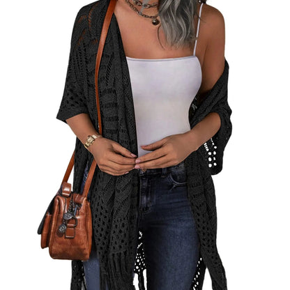 🔥Women’s Oversized Knit Cardigan – Lightweight Crochet Tassel Kimono for Spring & Summer 🌸