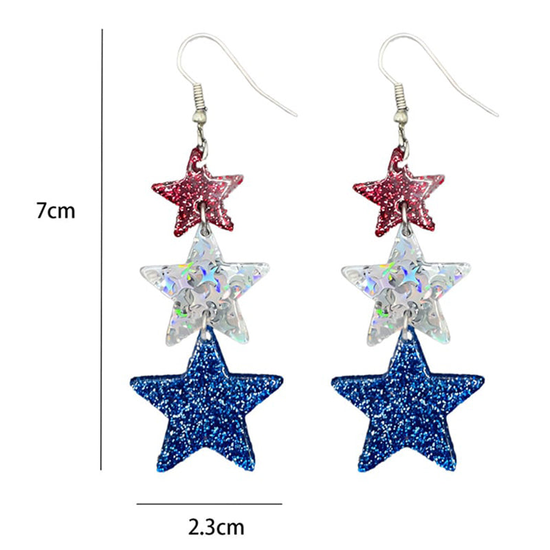 art Independence Day Five-pointed Star Three-color Stitching Glitter Simple Earrings