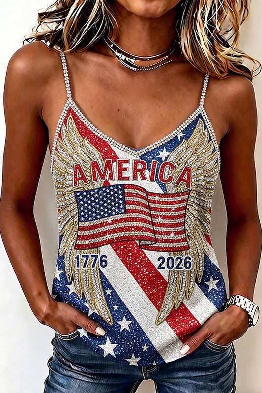 Women's Vintage Anniversary Flag Art Print Casual Sleeveless Camisole Top