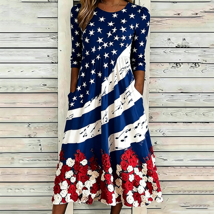 Women's Vintage Floral Flag Art Print Dress