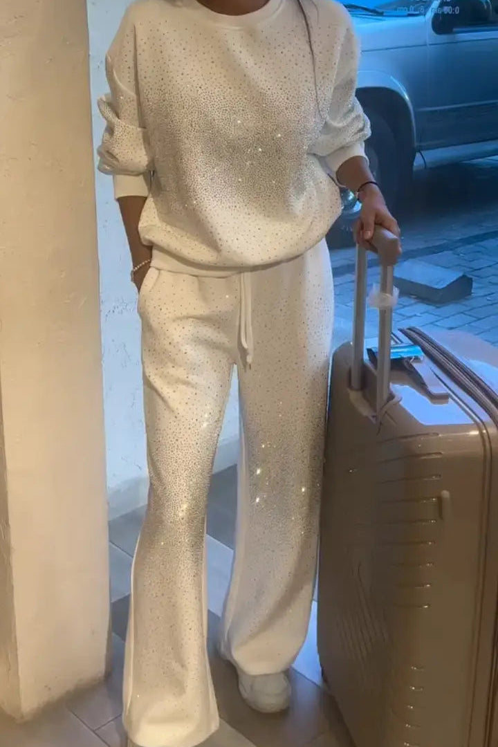 Women's Round Neck Rhinestone Fashion Casual Suit