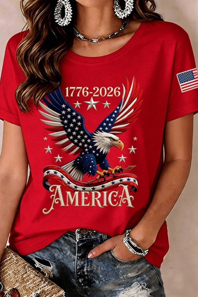 Women's Anniversary Eagle Art Print Casual T-shirt