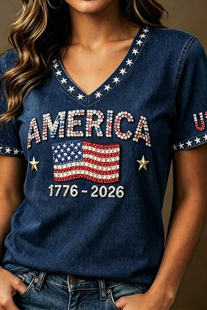 Women's Anniversary Art Print Casual V-neck T-shirt