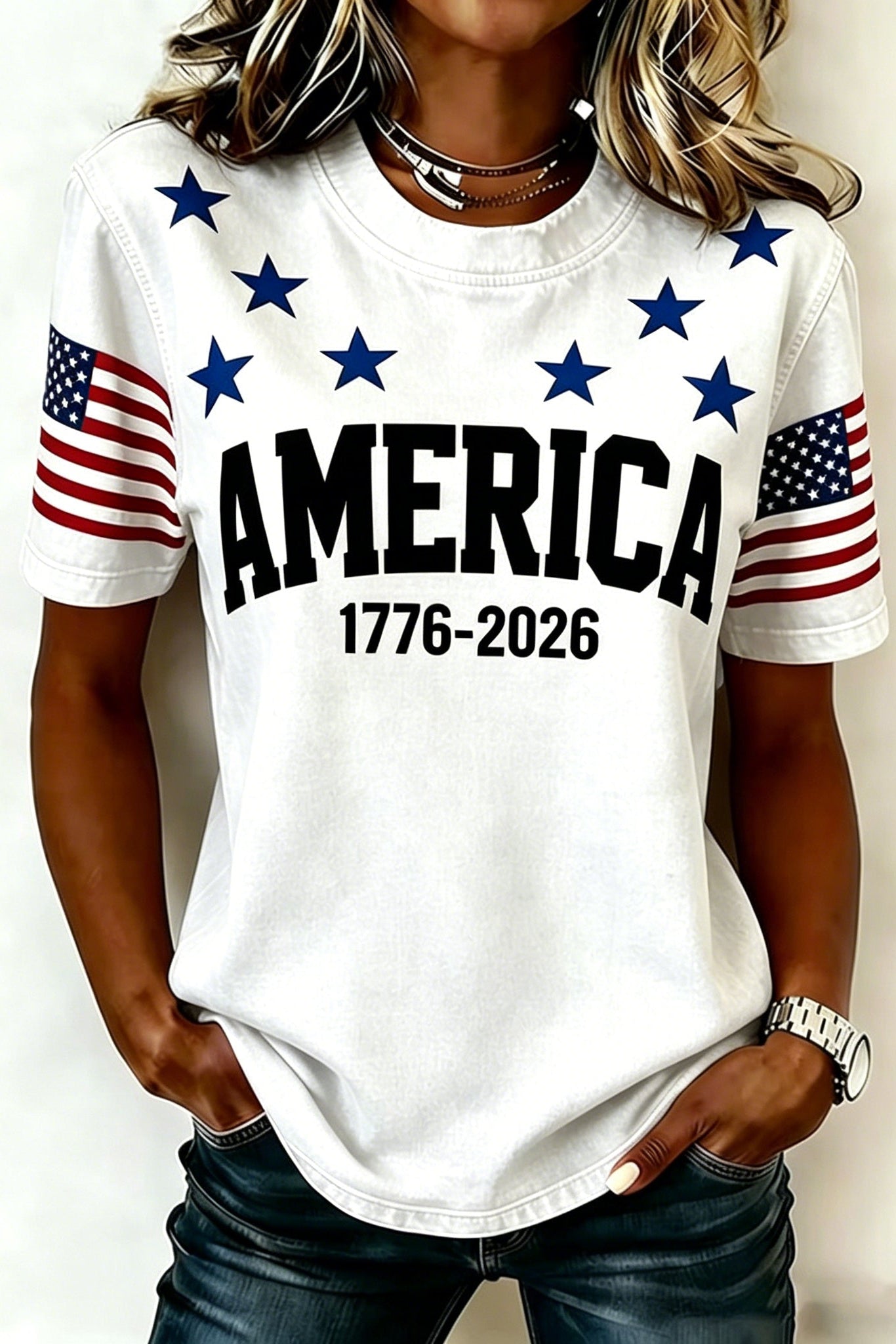 Women's 1776 Independence Day Flag Print Casual T-shirt