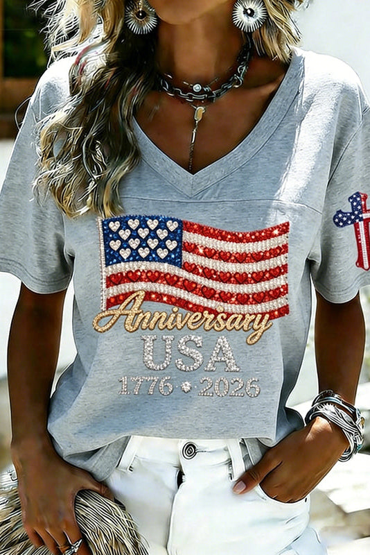 Women's Usa Anniversary Print V-neck T-shirt
