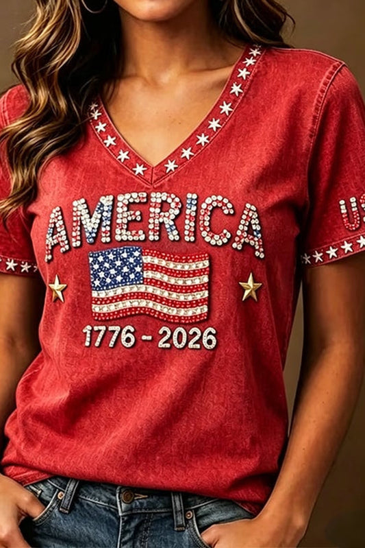 Women's Anniversary Art Print Casual V-neck T-shirt