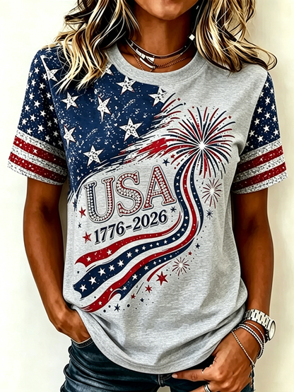 Women's Anniversary Independence Day Flag Art Print  T-shirt