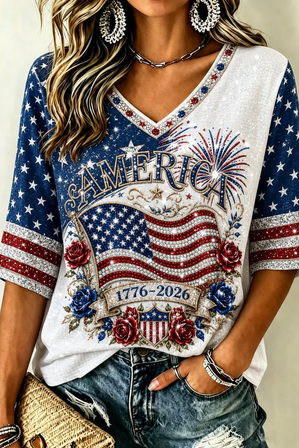 Women's Retro Independence Day Anniversary Print Cotton Linen T-shirt