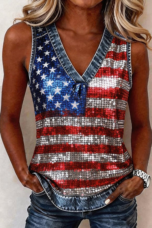 Women's Retro Independence Day Floral Pattern Casual Vest