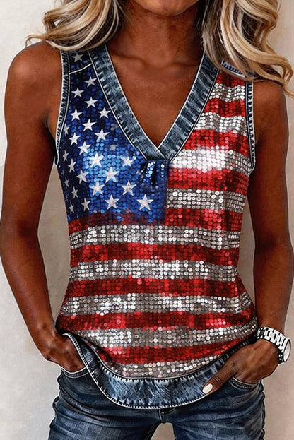 Women's Retro Independence Day Floral Pattern Casual Vest