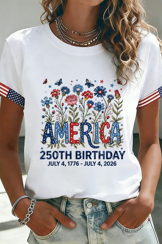 Women's 250 Years Of Freedom Flower Art Print T-shirt
