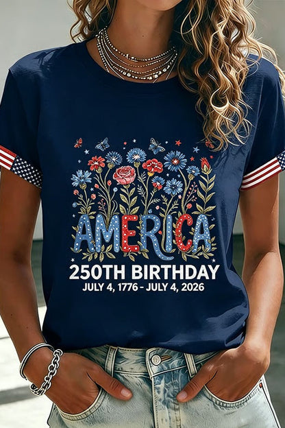 Women's 250 Years Of Freedom Flower Art Print T-shirt