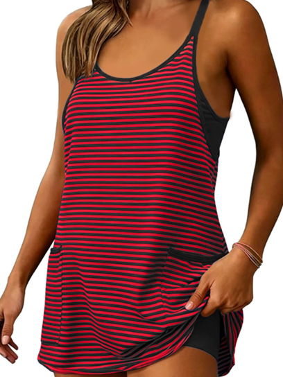 Women's Striped Athletic Dress with Built-in Shorts