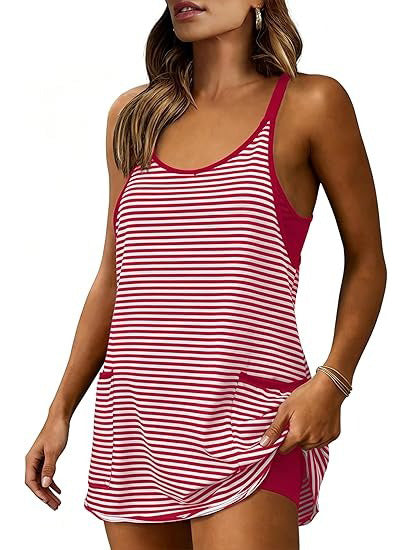 Women's Striped Athletic Dress with Built-in Shorts