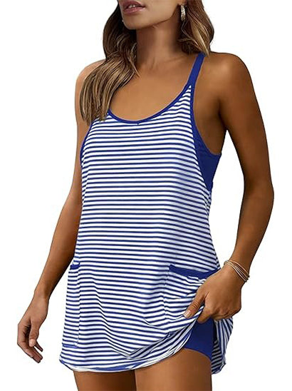Women's Striped Athletic Dress with Built-in Shorts