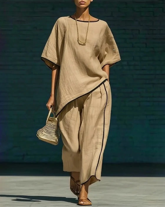 Oversized Irregular Hem Linen Two Piece Matching Set