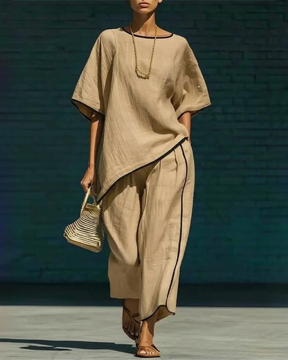 Oversized Irregular Hem Linen Two Piece Matching Set