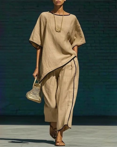 Oversized Irregular Hem Linen Two Piece Matching Set