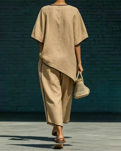 Oversized Irregular Hem Linen Two Piece Matching Set