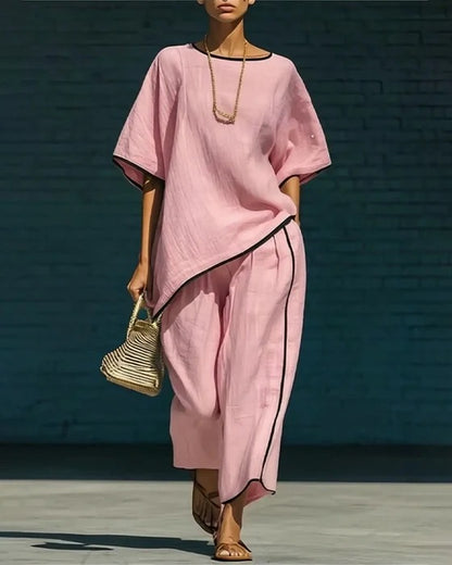 Oversized Irregular Hem Linen Two Piece Matching Set