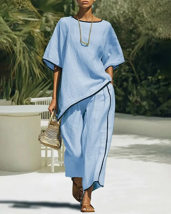 Oversized Irregular Hem Linen Two Piece Matching Set
