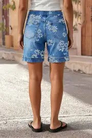 Floral Print Denim Bermuda Shorts