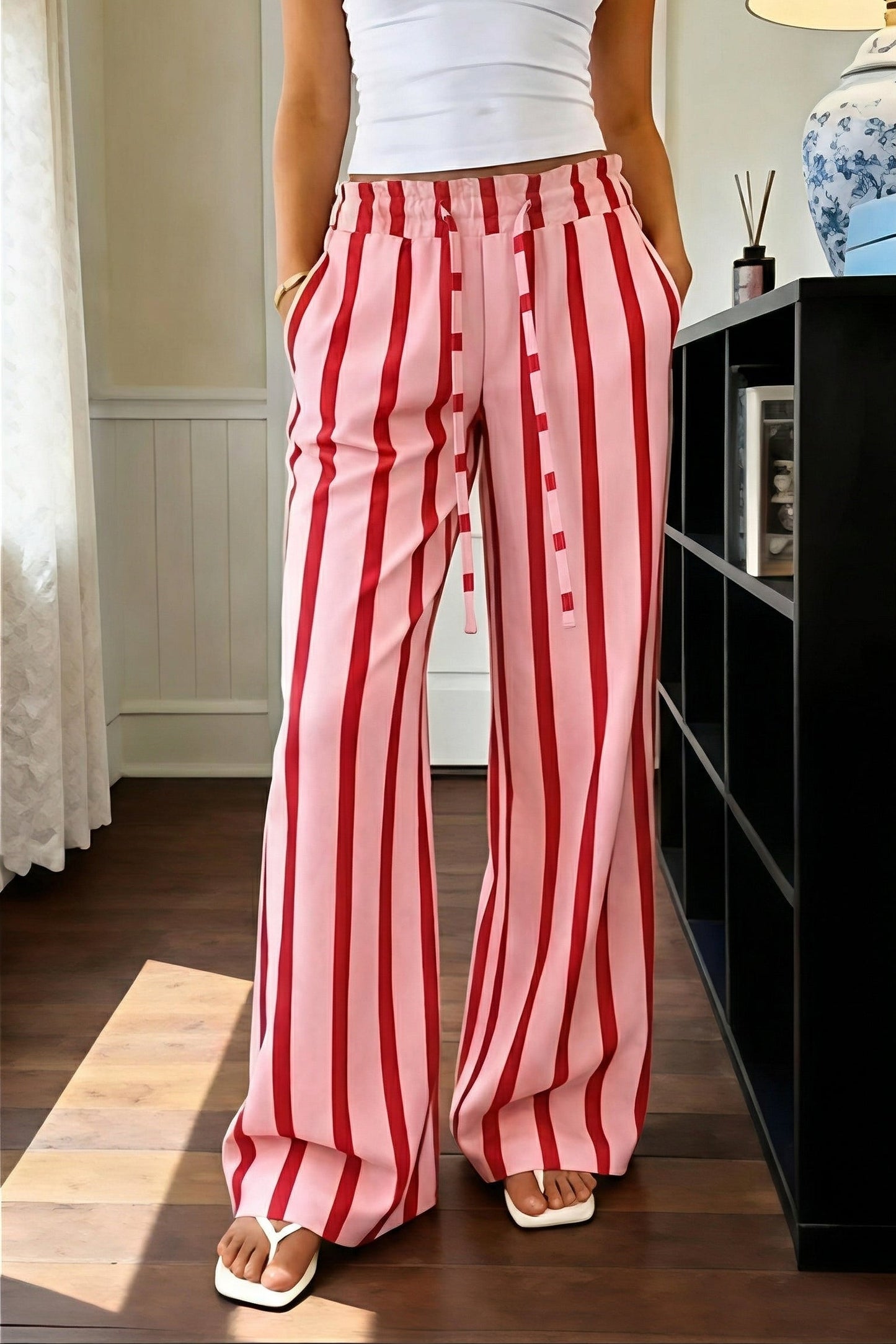Women's High Waist Striped Wide Leg Pants