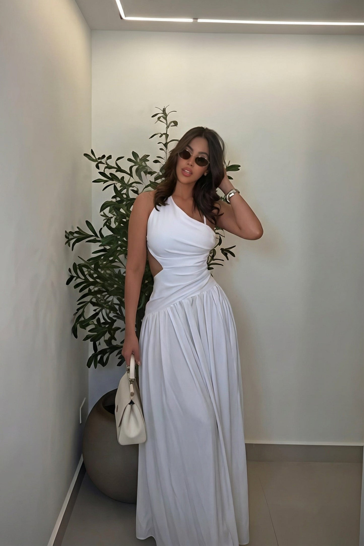 White Backless Tie Maxi Dress