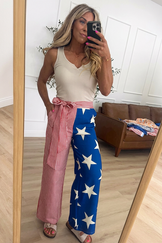 US Star & Stripes Bow Tie Wide-Leg Pants