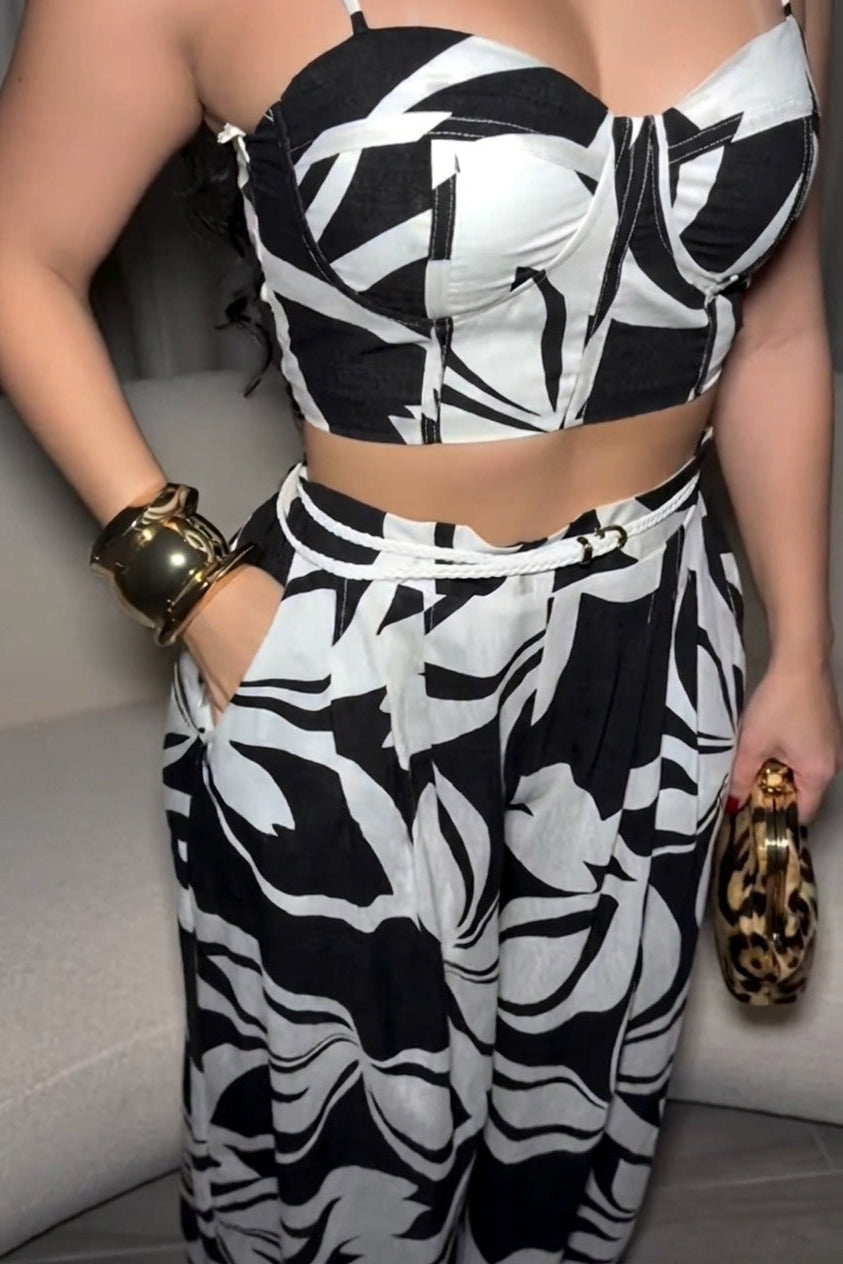 Abstract Print Cami & Wide Leg Pants 2 Piece Set