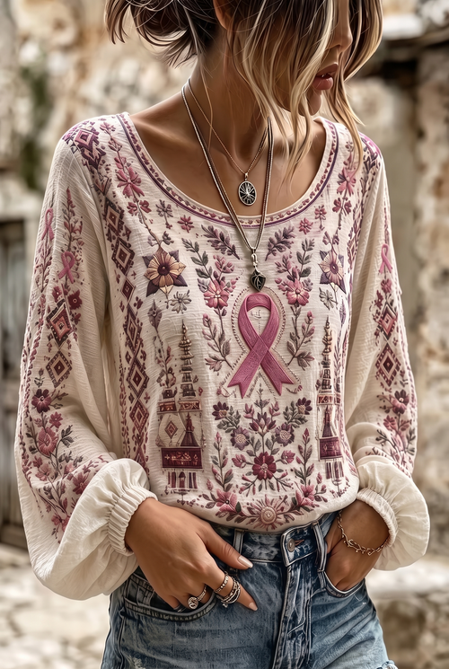 Women'S Floral Printed Casual Cotton And Linen Top