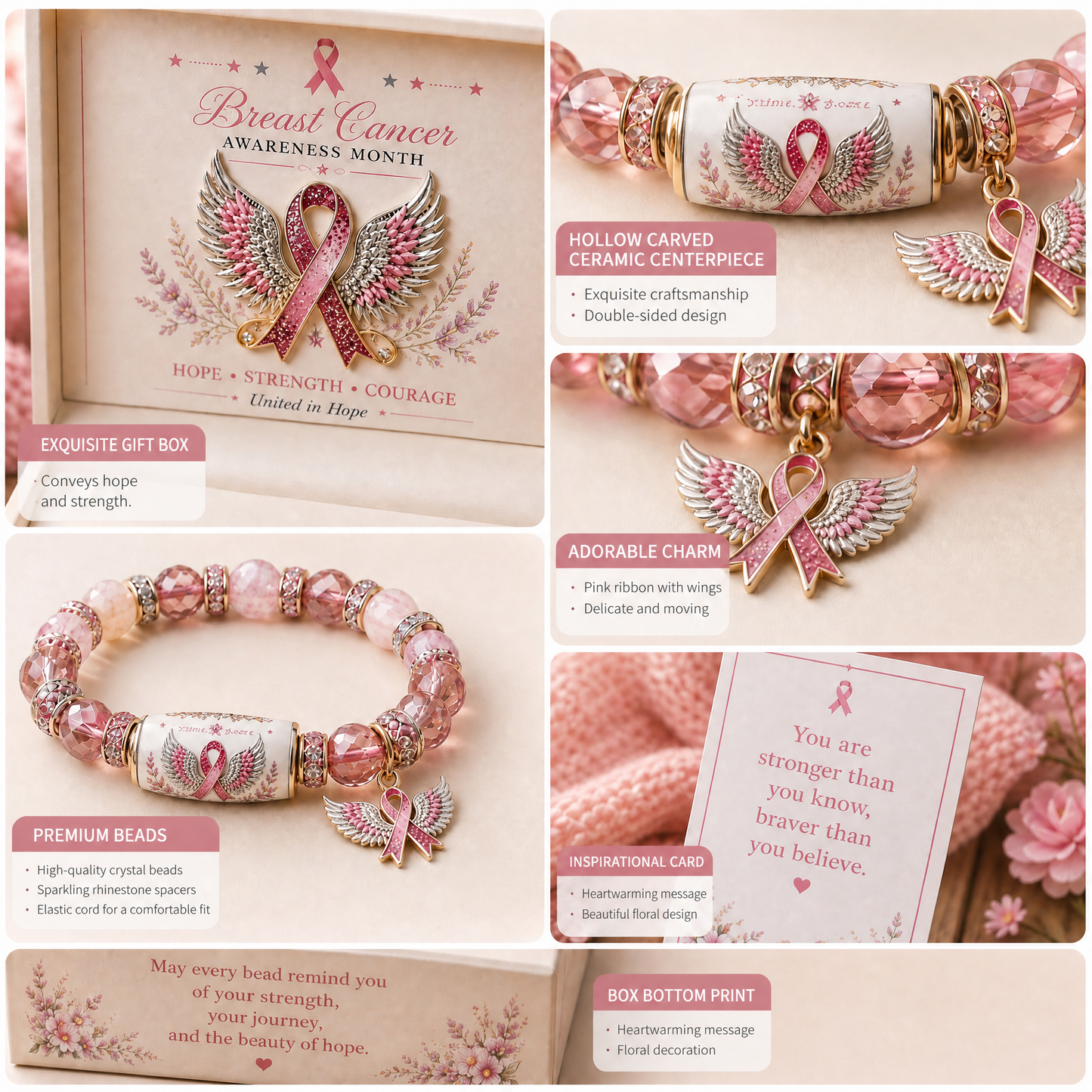 🎀 Breast Cancer Awareness Pink Ribbon Bracelet