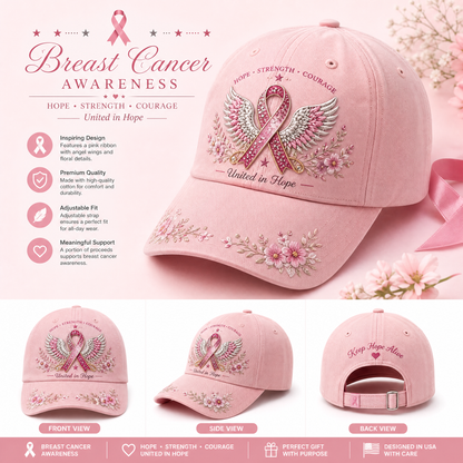 Pink Ribbon Angel Wings Breast Cancer Awareness Baseball Cap