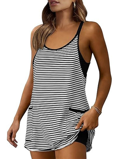 Women's Striped Athletic Dress with Built-in Shorts