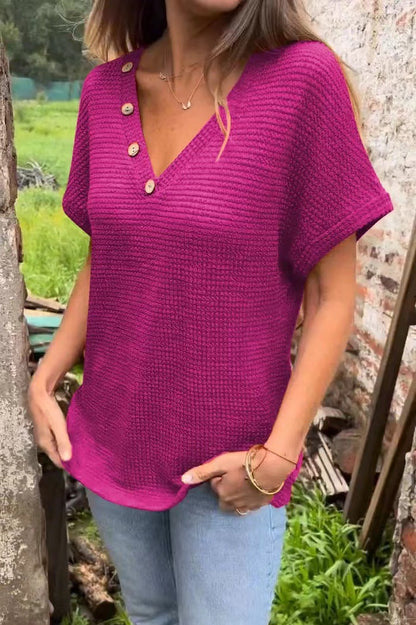 Knitted Cotton and Linen V-neck Top