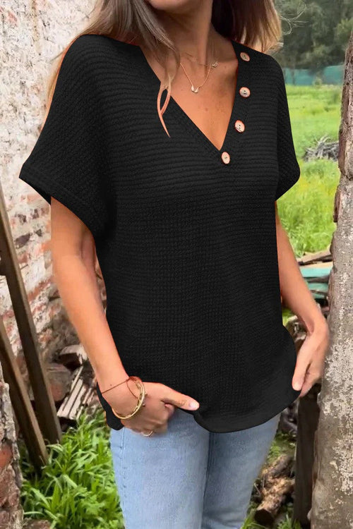 Knitted Cotton and Linen V-neck Top