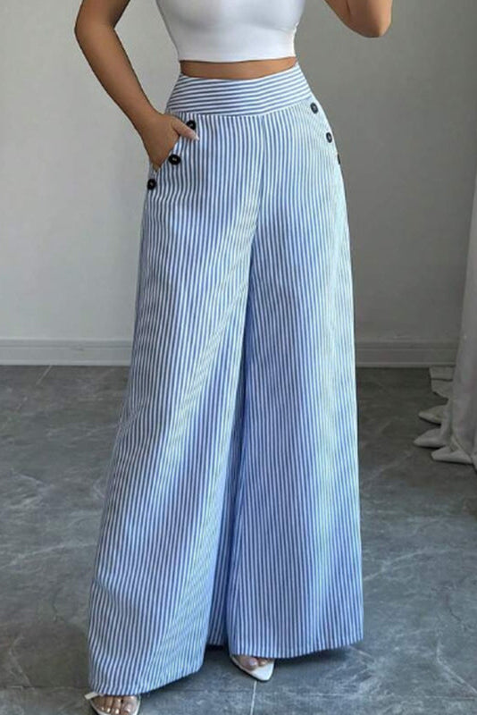 👖40% OFF！✨High-Waist Striped Wide-Leg Trousers
