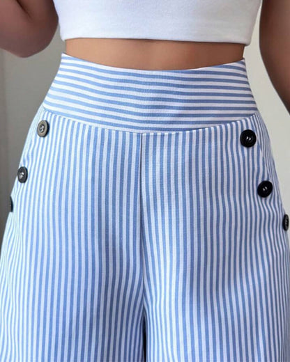 👖40% OFF！✨High-Waist Striped Wide-Leg Trousers