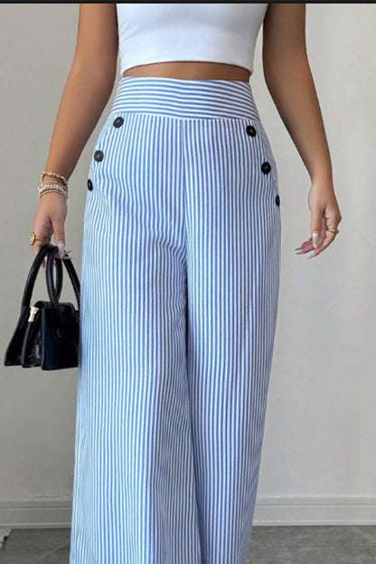 👖40% OFF！✨High-Waist Striped Wide-Leg Trousers