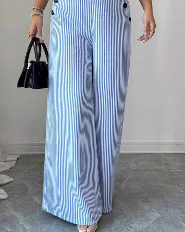 👖40% OFF！✨High-Waist Striped Wide-Leg Trousers