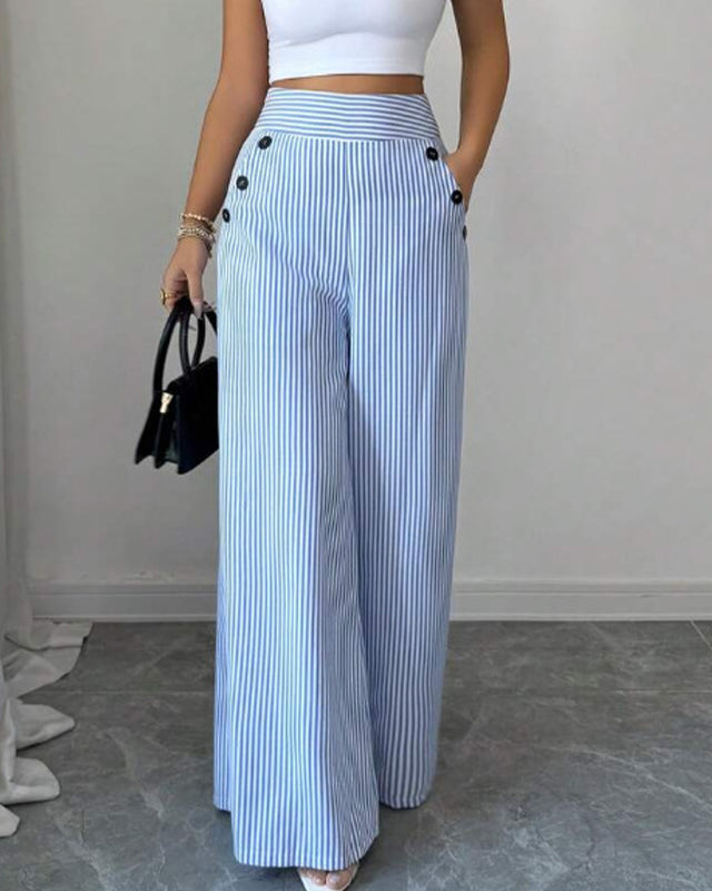 👖40% OFF！✨High-Waist Striped Wide-Leg Trousers