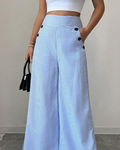 👖40% OFF！✨High-Waist Striped Wide-Leg Trousers
