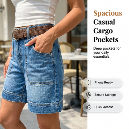 Stretchy Mid-Rise Bermuda Shorts – Cargo Pockets & All-Day Comfort