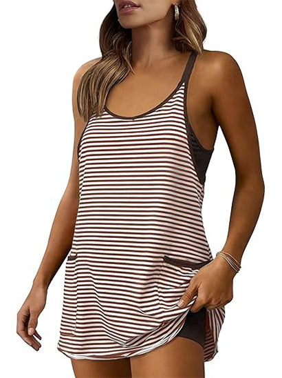 Women's Striped Athletic Dress with Built-in Shorts